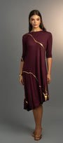 Hikari Burgundy Gold Foil Kintsugi Dress
