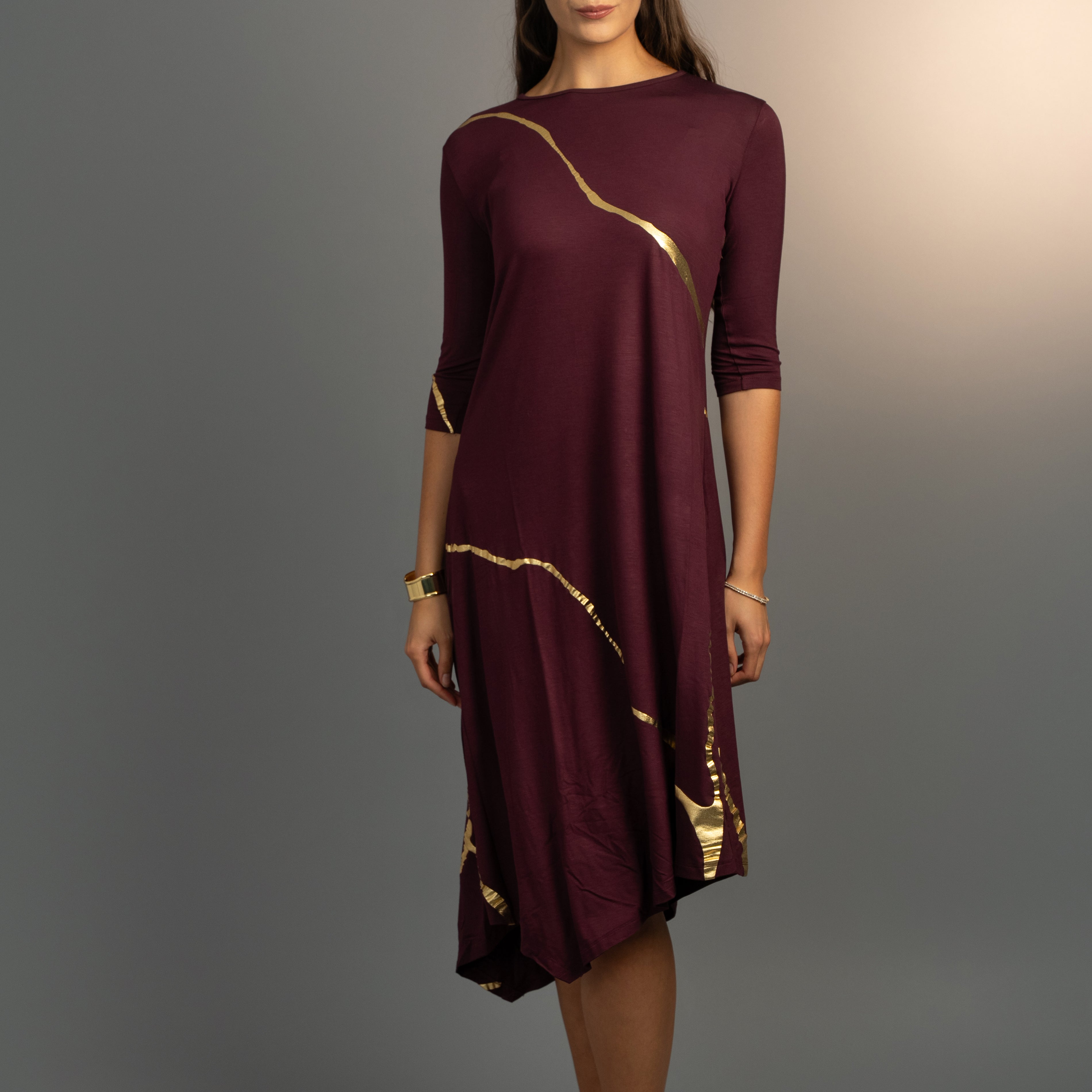 Hikari Burgundy Gold Foil Kintsugi Dress