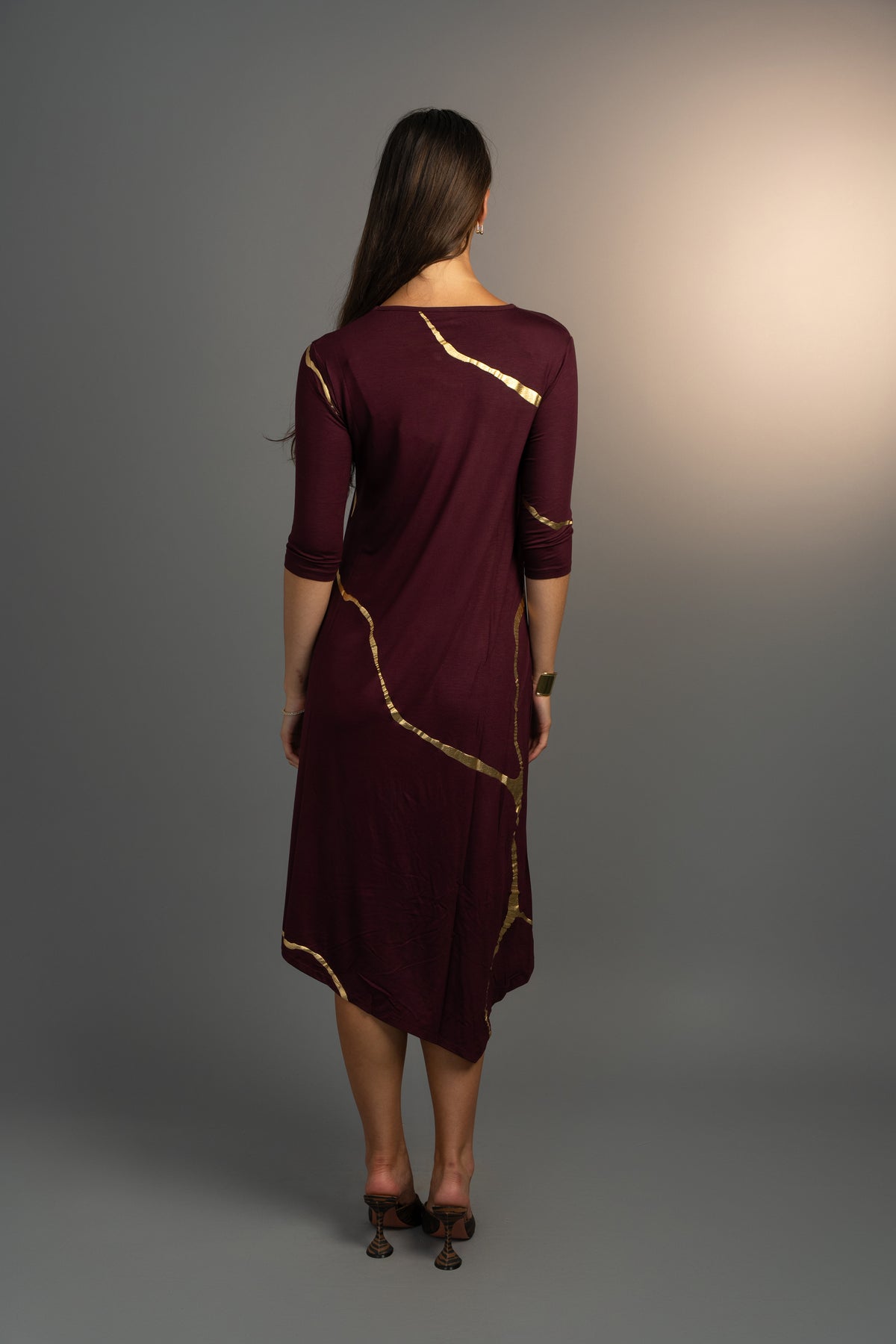Hikari Burgundy Gold Foil Kintsugi Dress