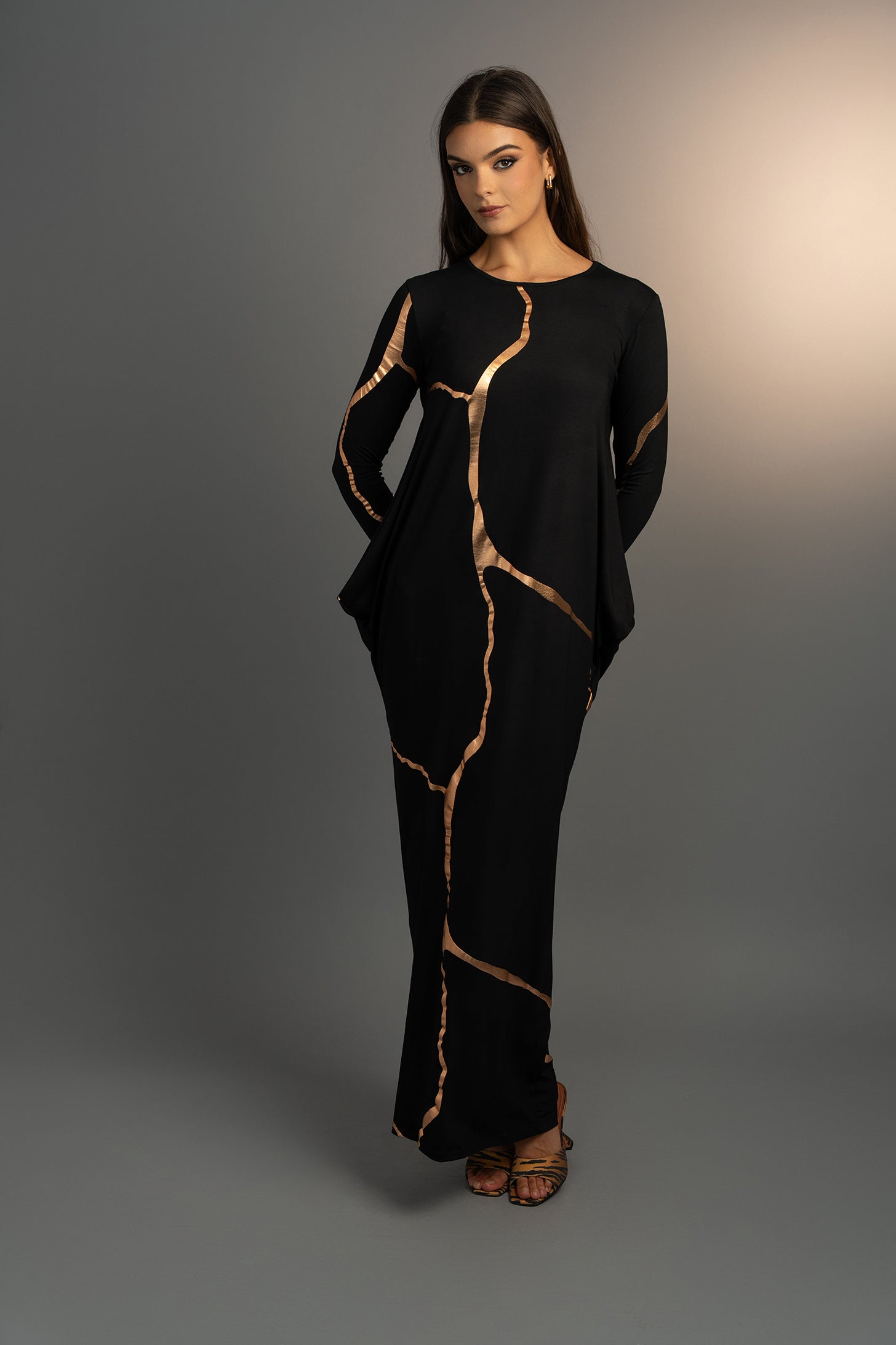 Black and Rose gold Kintsugi 3 way Maxi Dress