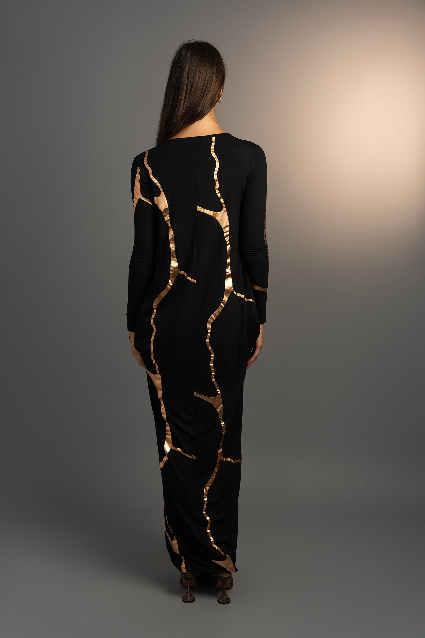 Black and Rose gold Kintsugi 3 way Maxi Dress