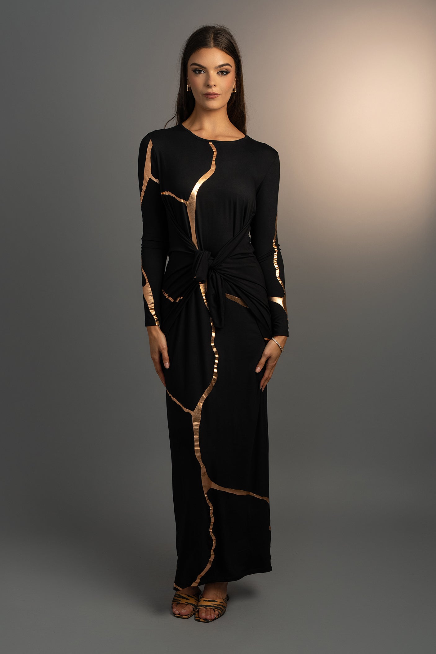 Black and Rose gold Kintsugi 3 way Maxi Dress