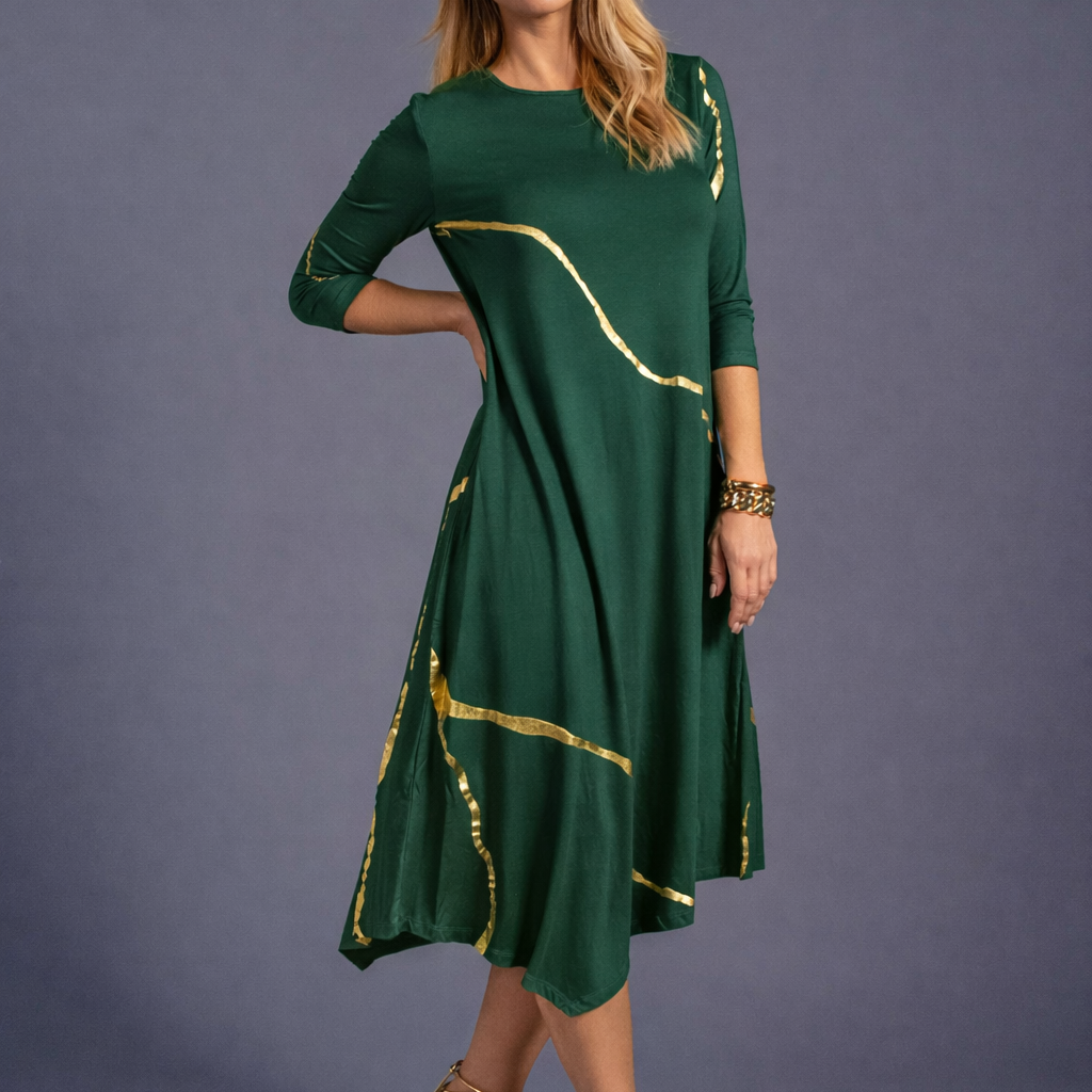Hikari Pine Green And Gold Foil Kintsugi Dress *Limited Edition*