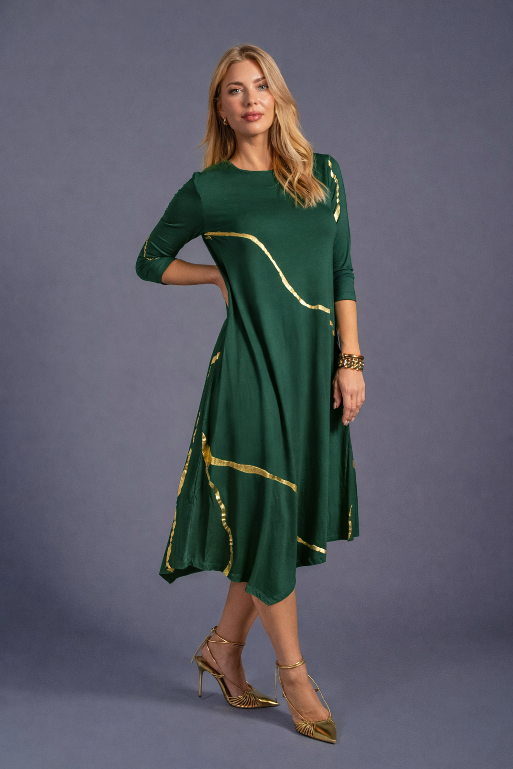 Hikari Pine Green And Gold Foil Kintsugi Dress *Limited Edition*