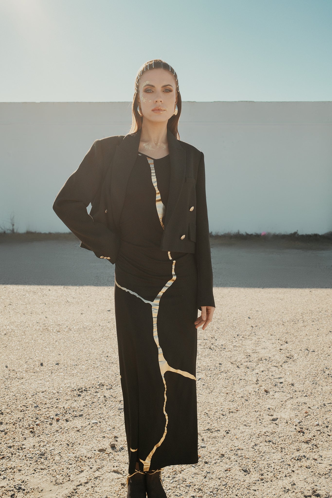 Black & Gold Kintsugi Sleeveless 3-Way Maxi