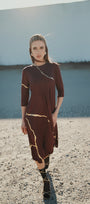 Hikari Burgundy And Gold Foil Kintsugi Dress