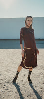 Hikari Burgundy And Gold Foil Kintsugi Dress