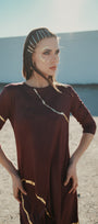 Hikari Burgundy And Gold Foil Kintsugi Dress