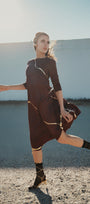 Hikari Burgundy And Gold Foil Kintsugi Dress