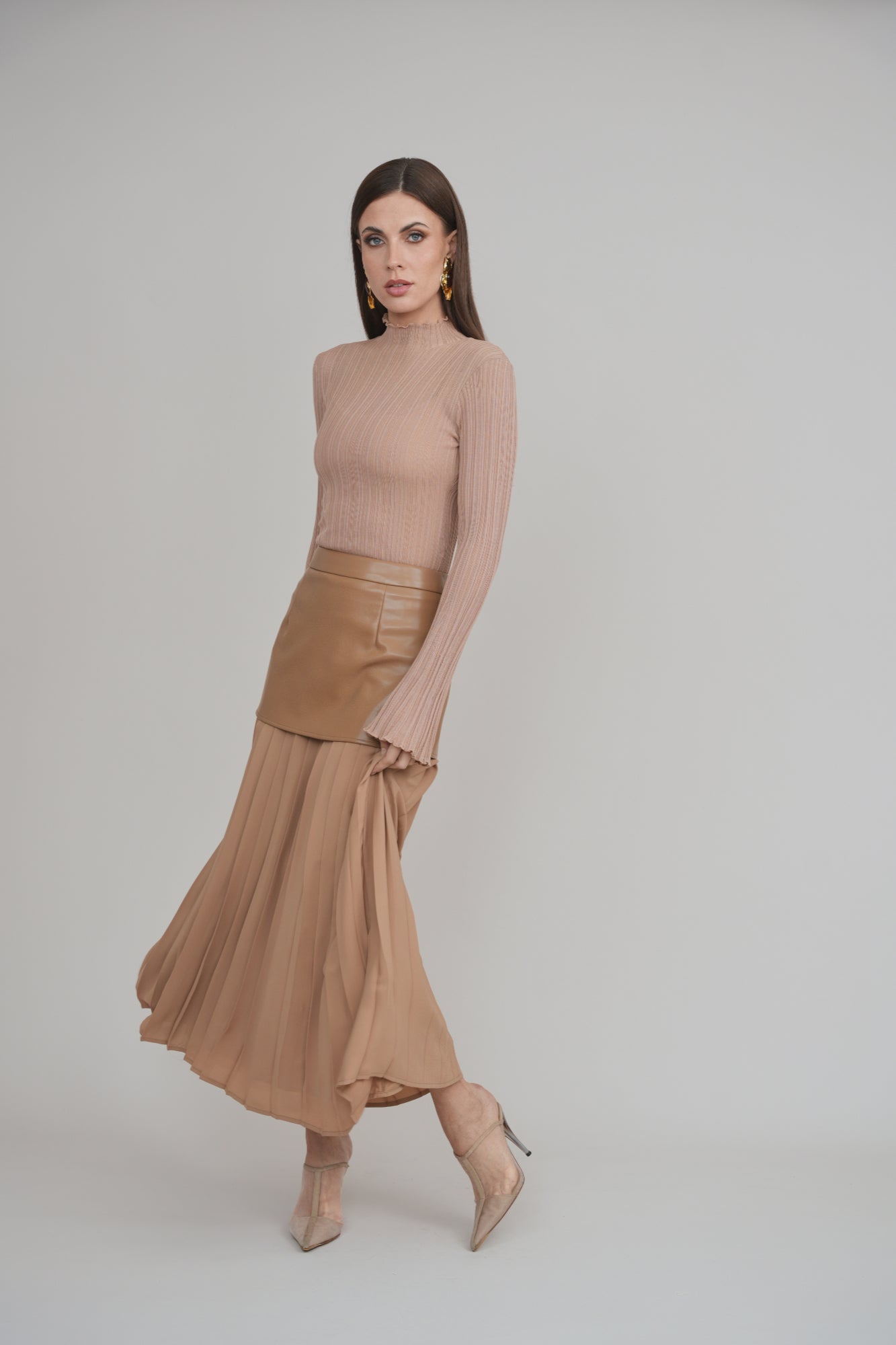 Rebel Romance 50/50 Leather Skirt Caramel