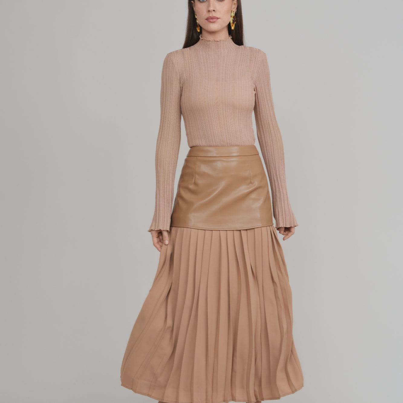 Rebel Romance 50/50 Leather Skirt Caramel