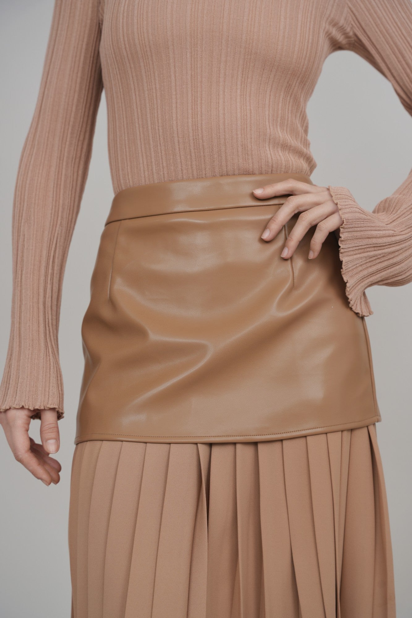 Rebel Romance 50/50 Leather Skirt Caramel