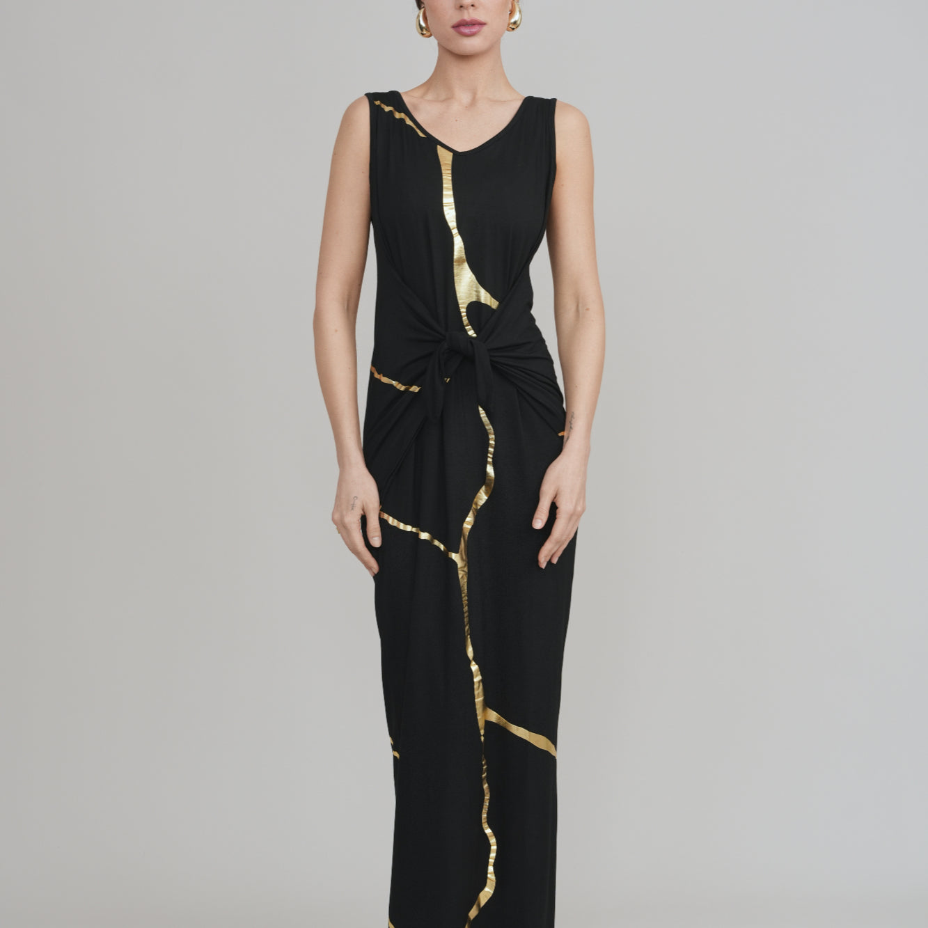 Black & Gold Kintsugi Sleeveless 3-Way Maxi