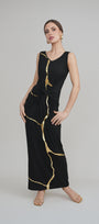 Black & Gold Kintsugi Sleeveless 3-Way Maxi