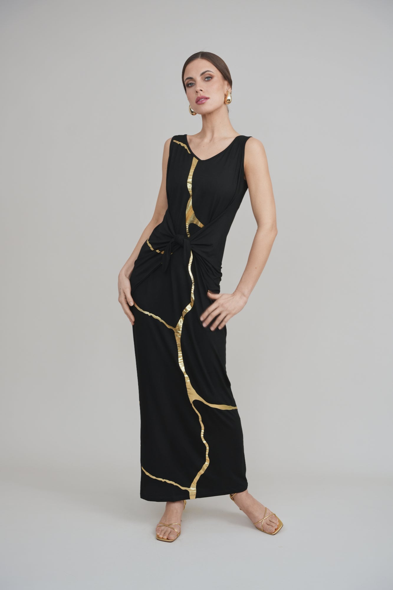 Black & Gold Kintsugi Sleeveless 3-Way Maxi