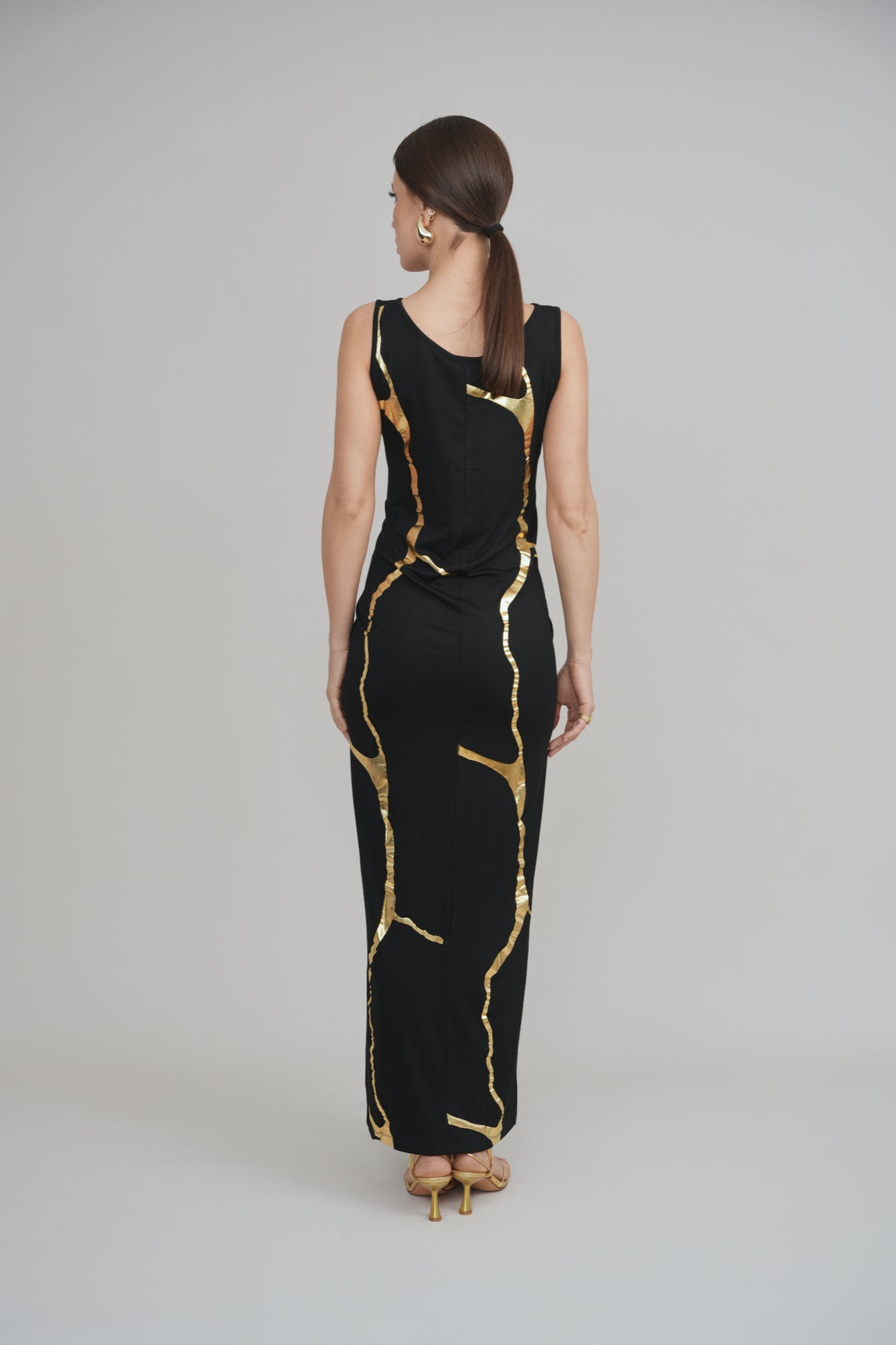 Black & Gold Kintsugi Sleeveless 3-Way Maxi