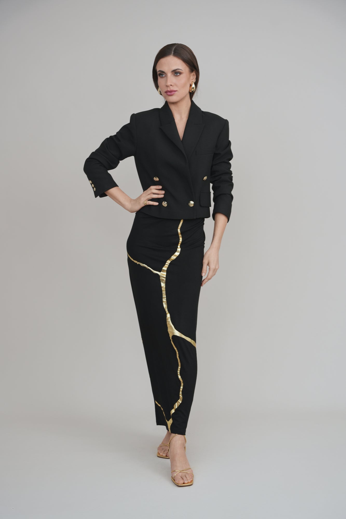 Black & Gold Kintsugi Sleeveless 3-Way Maxi