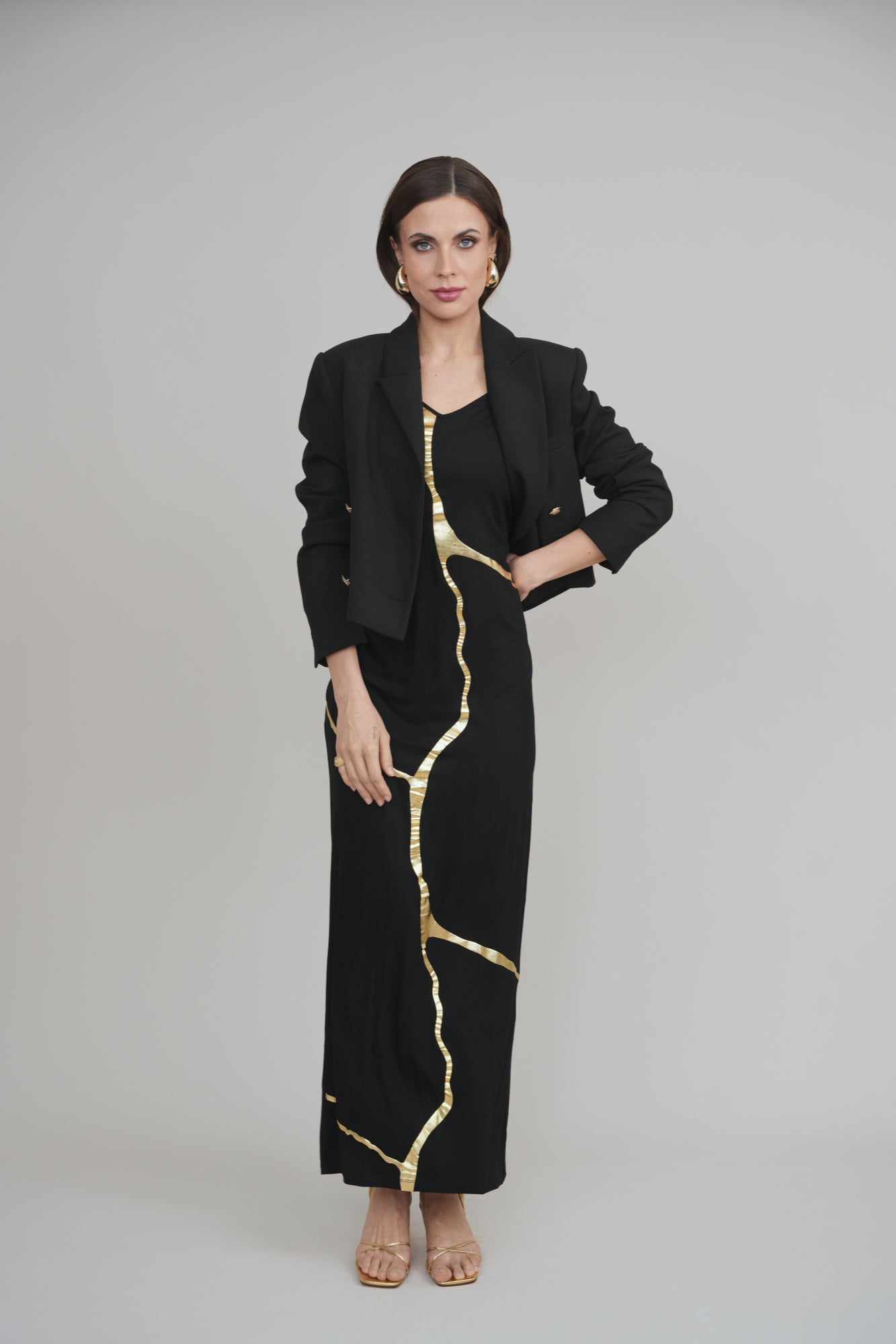 Black & Gold Kintsugi Sleeveless 3-Way Maxi