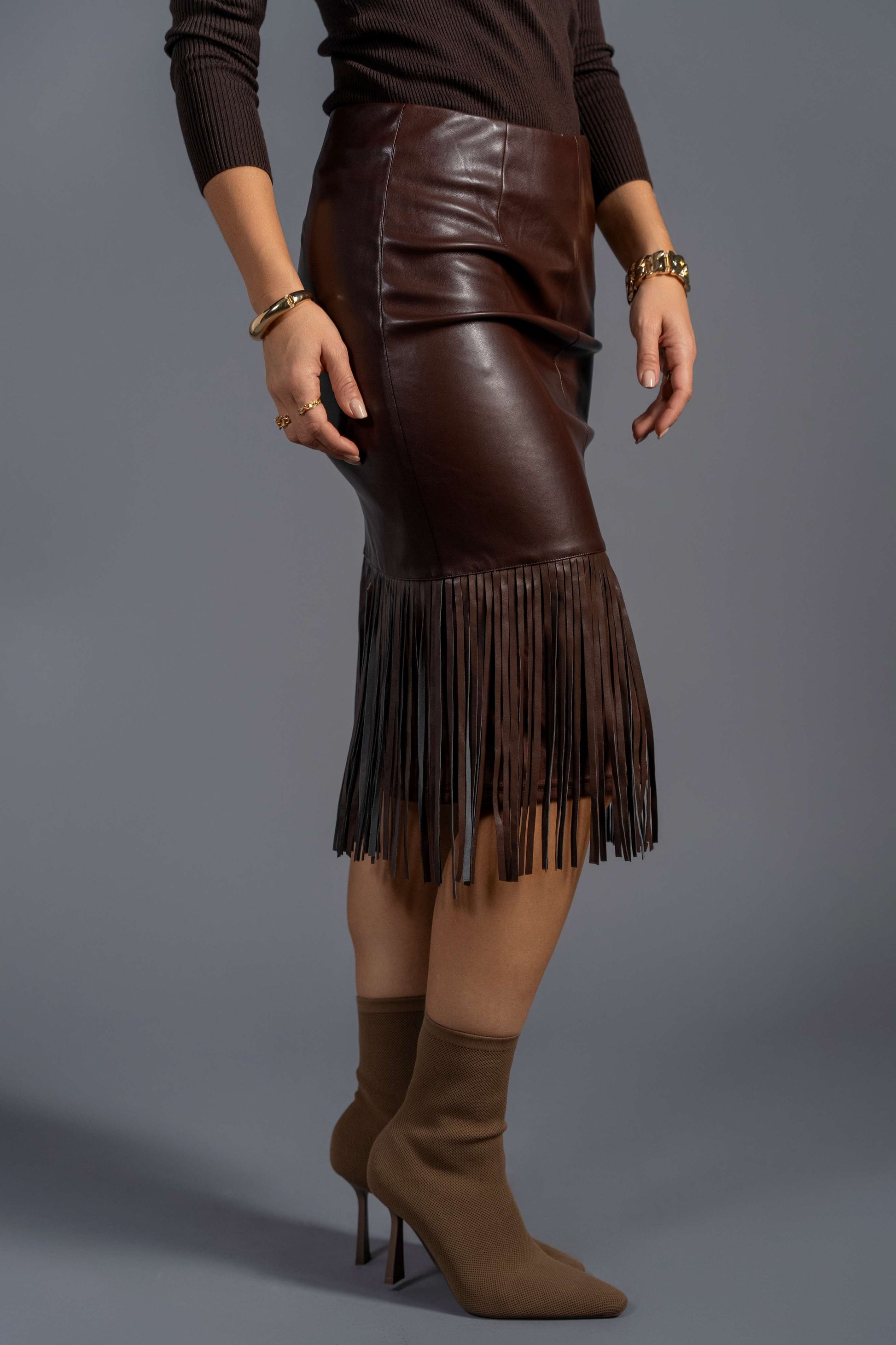 Brownstone Belle Fringe Leather Skirt