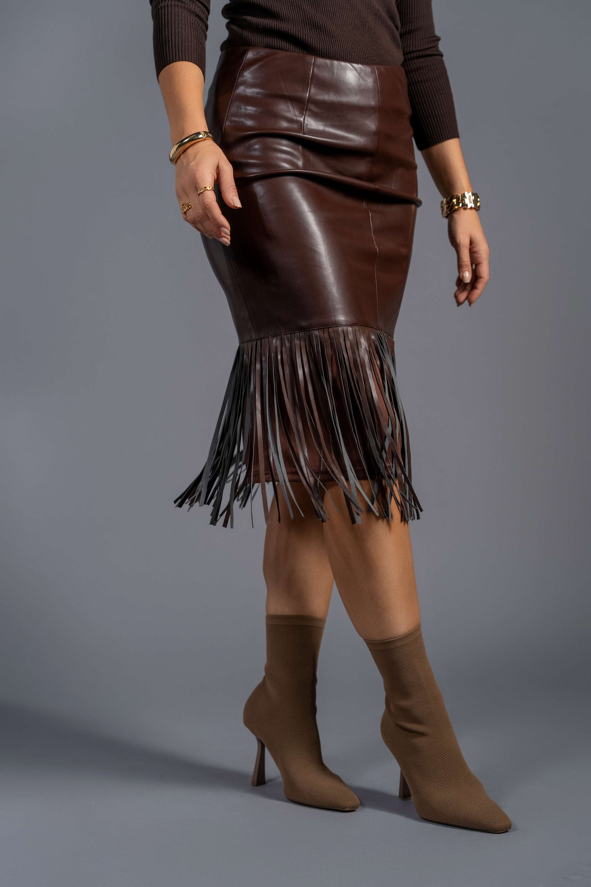 Brownstone Belle Fringe Leather Skirt