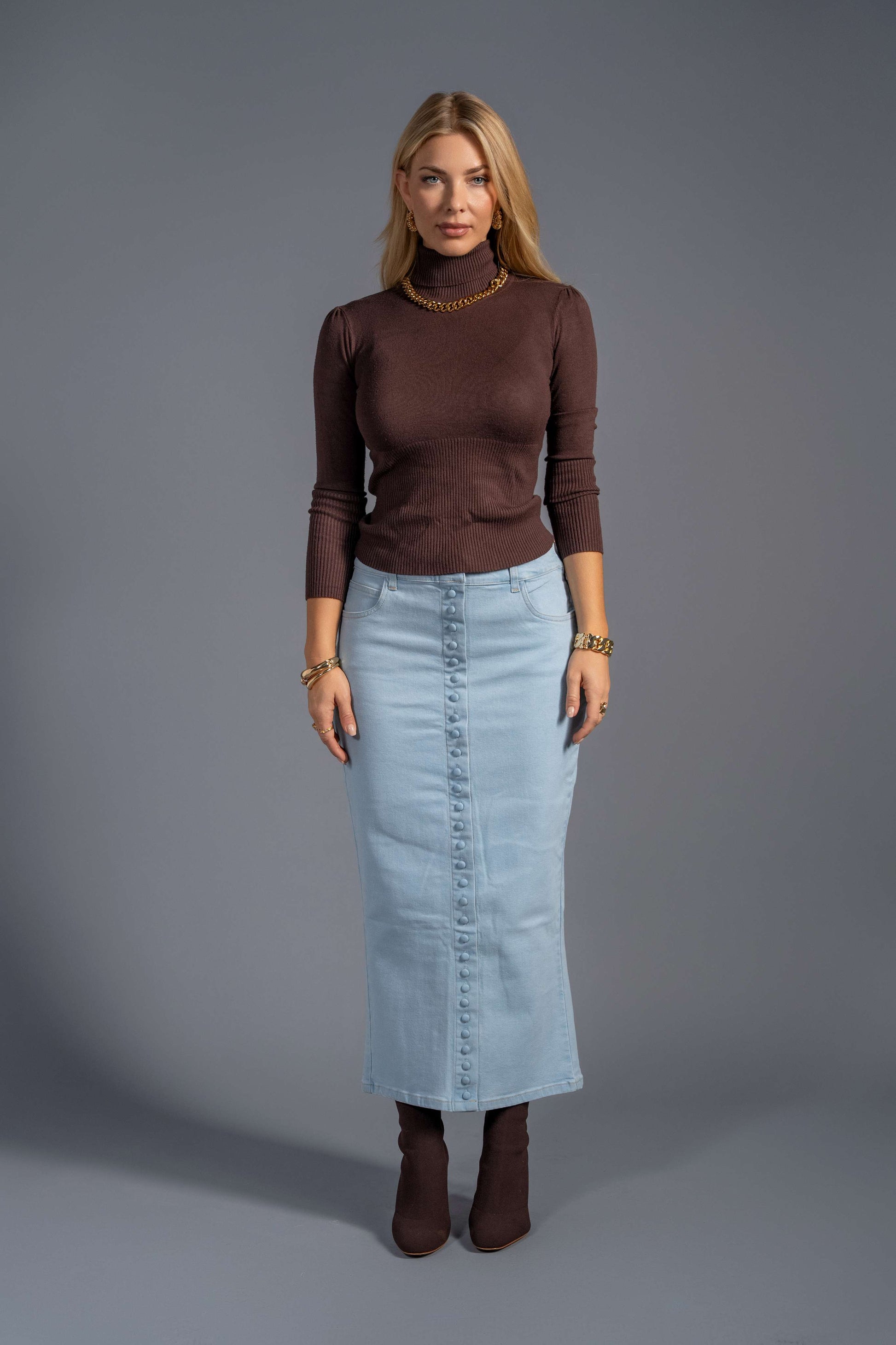 Sky Blue Stretch Denim Skirt