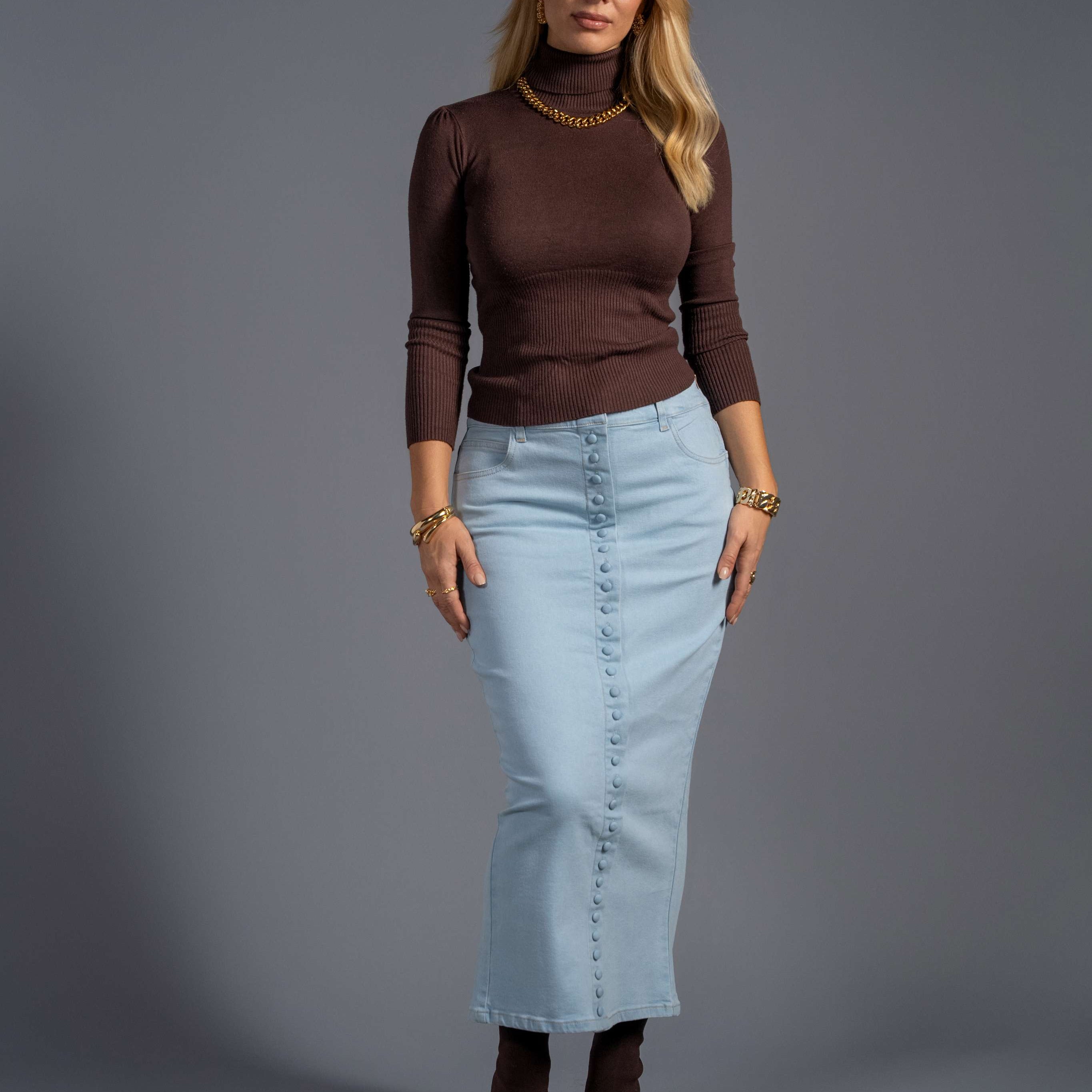 Sky Blue Stretch Denim Skirt