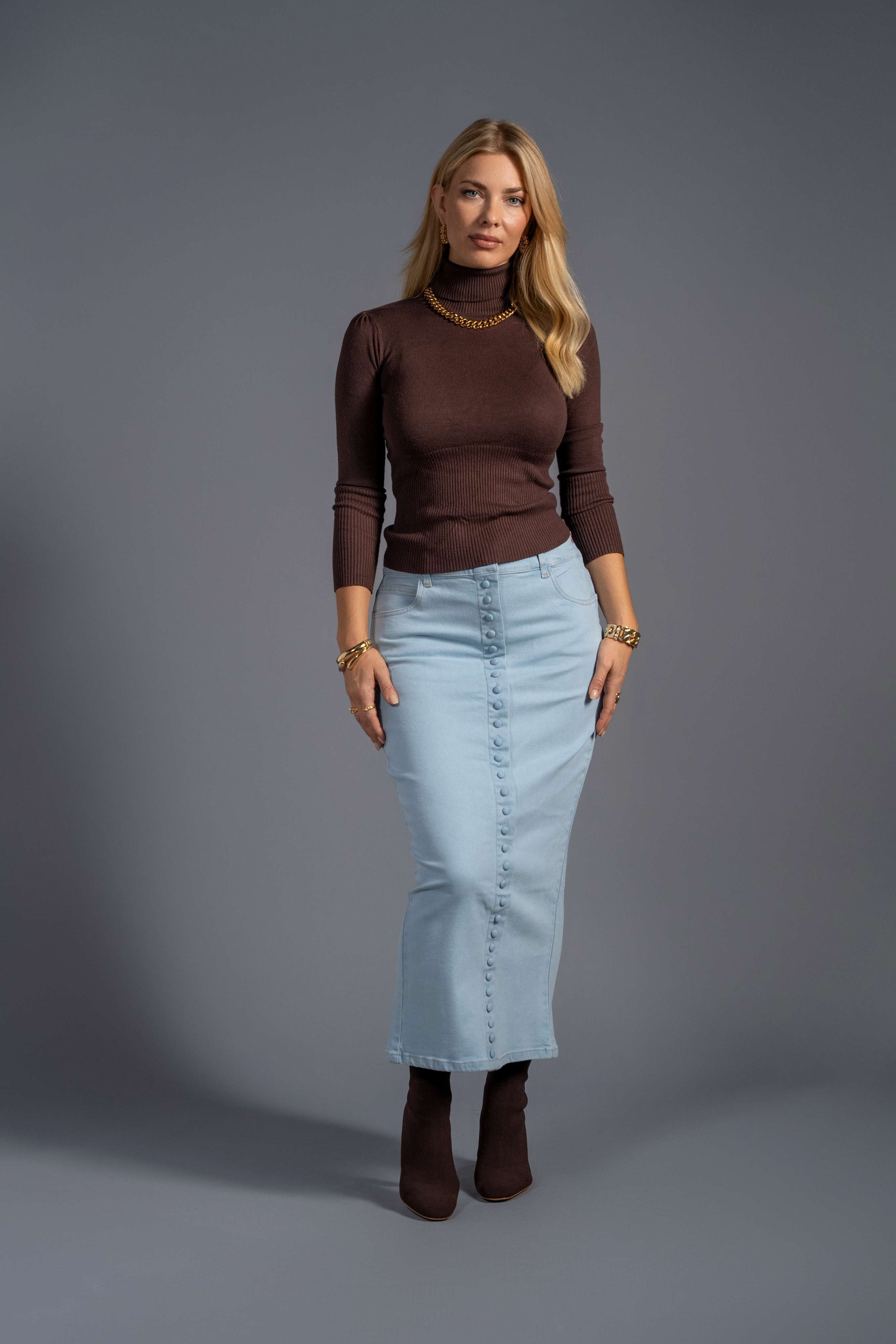 Sky Blue Stretch Denim Skirt