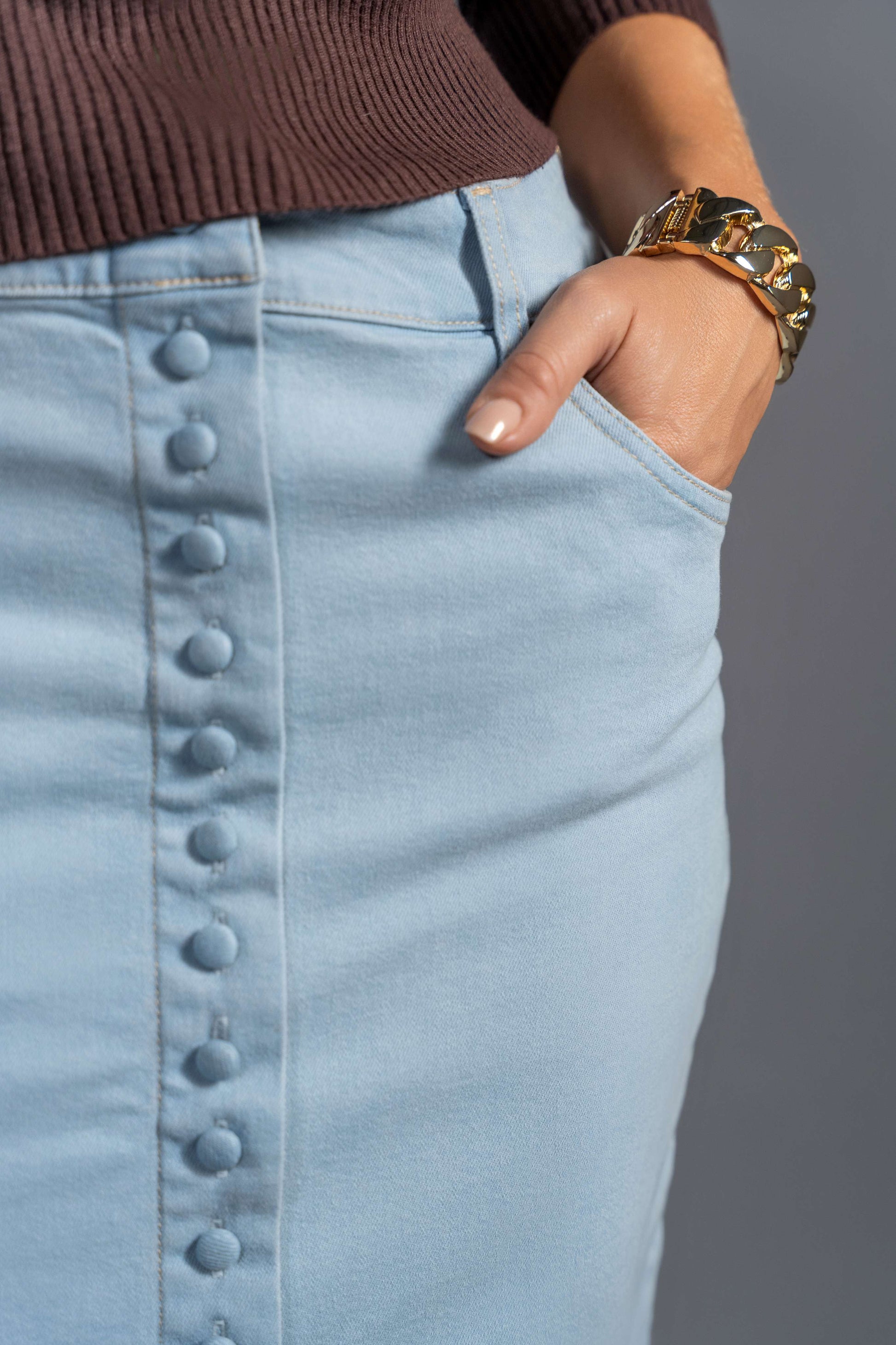 Sky Blue Stretch Denim Skirt