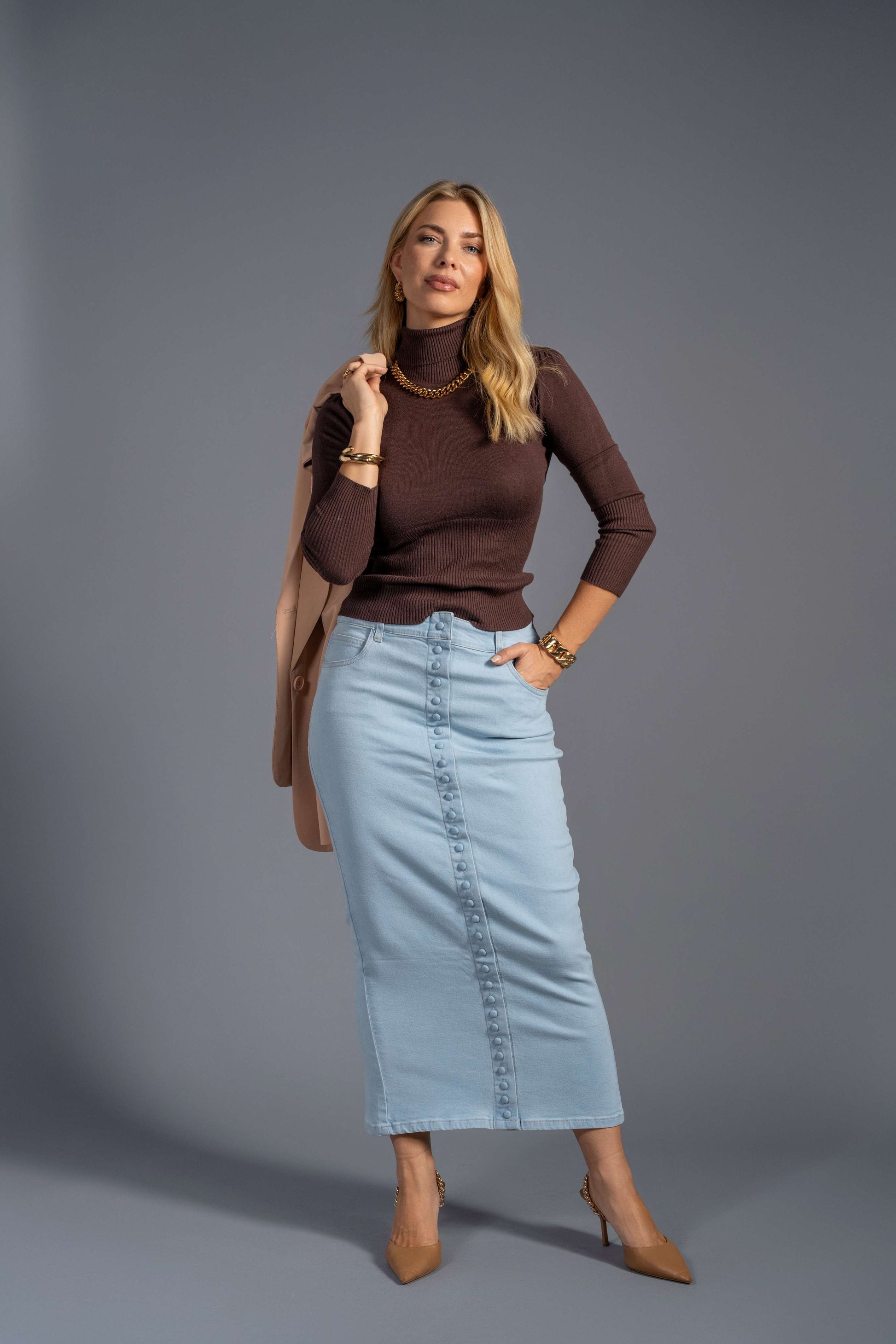 Sky Blue Stretch Denim Skirt