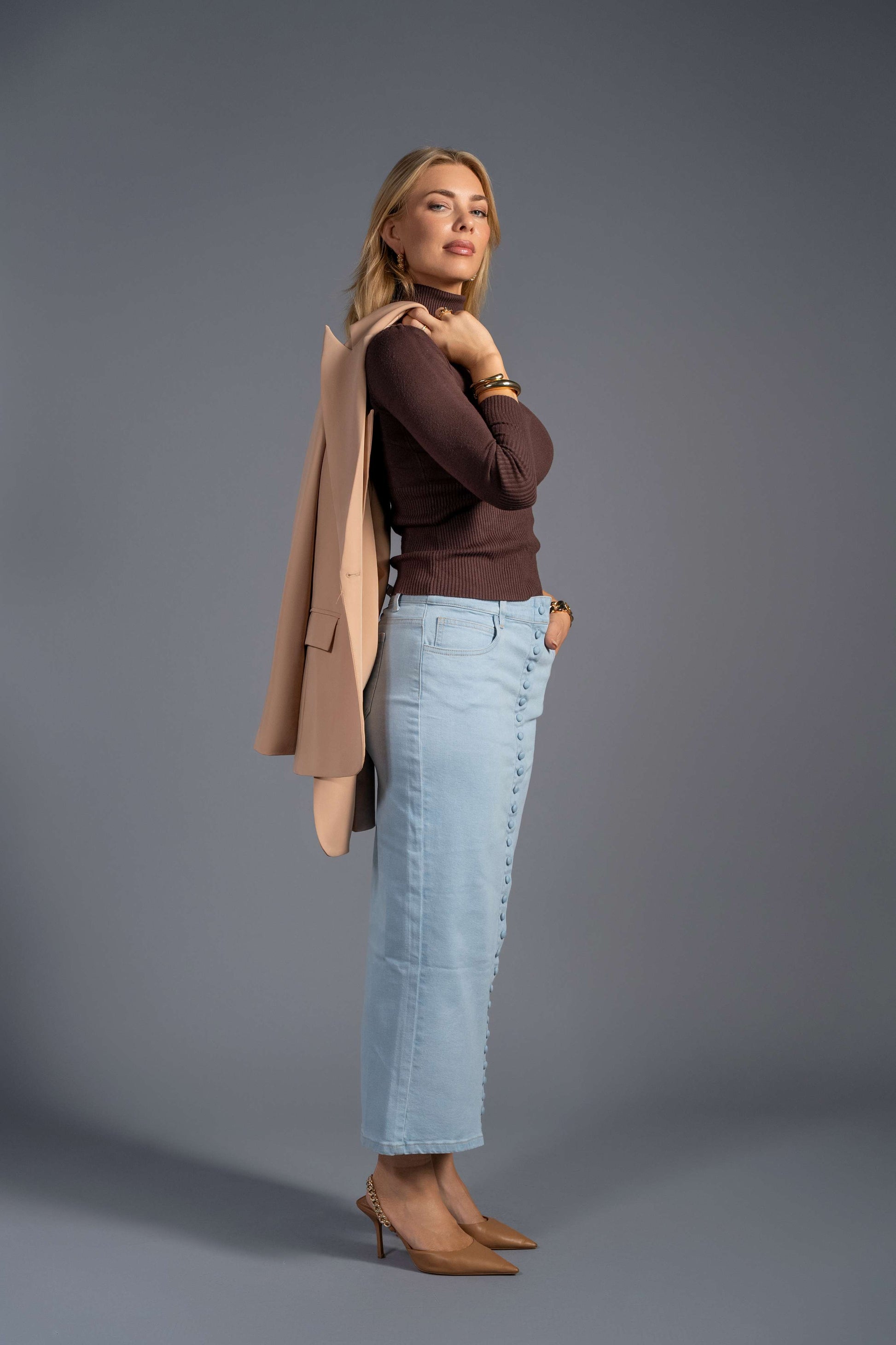 Sky Blue Stretch Denim Skirt