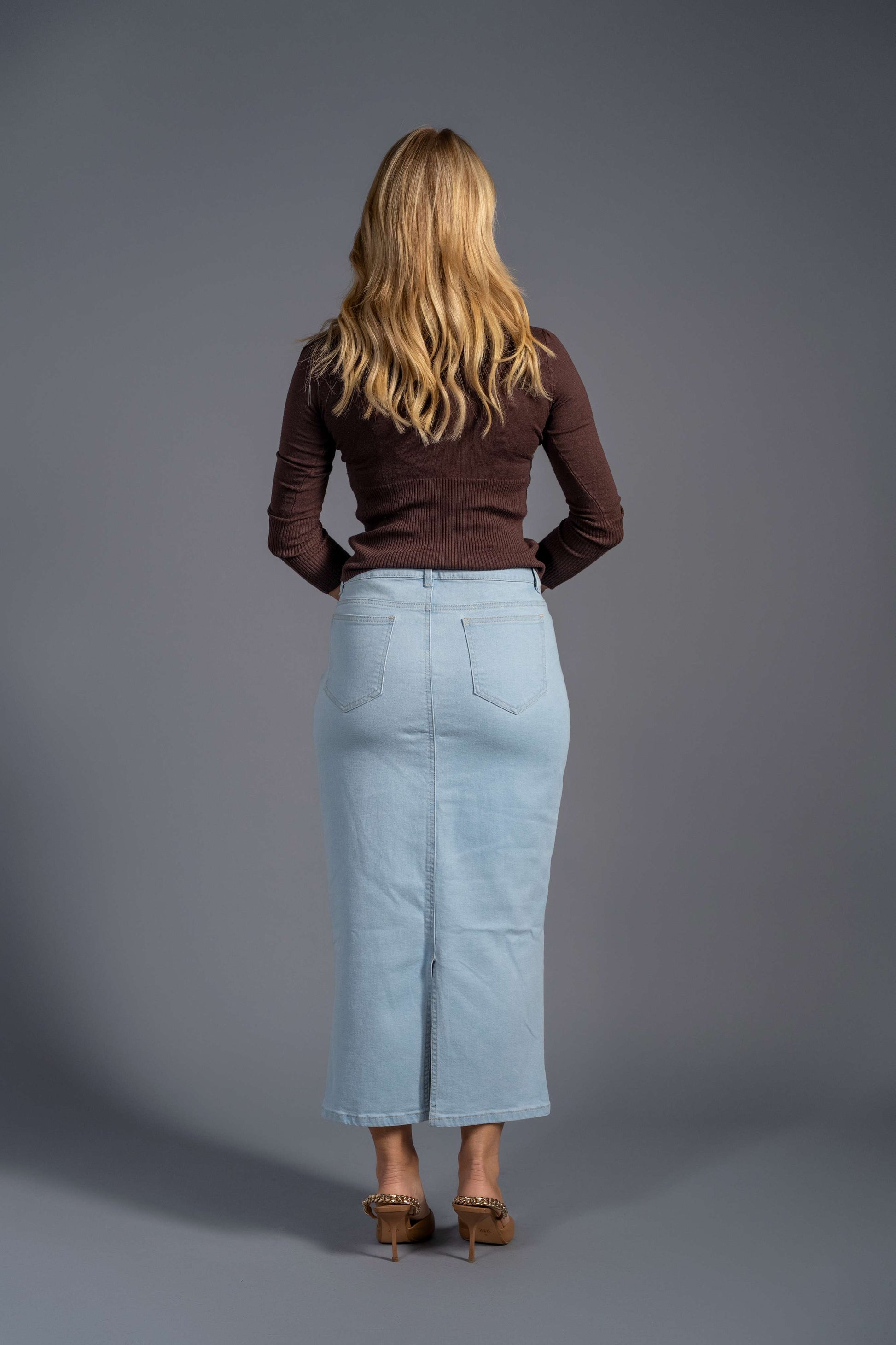 Sky Blue Stretch Denim Skirt