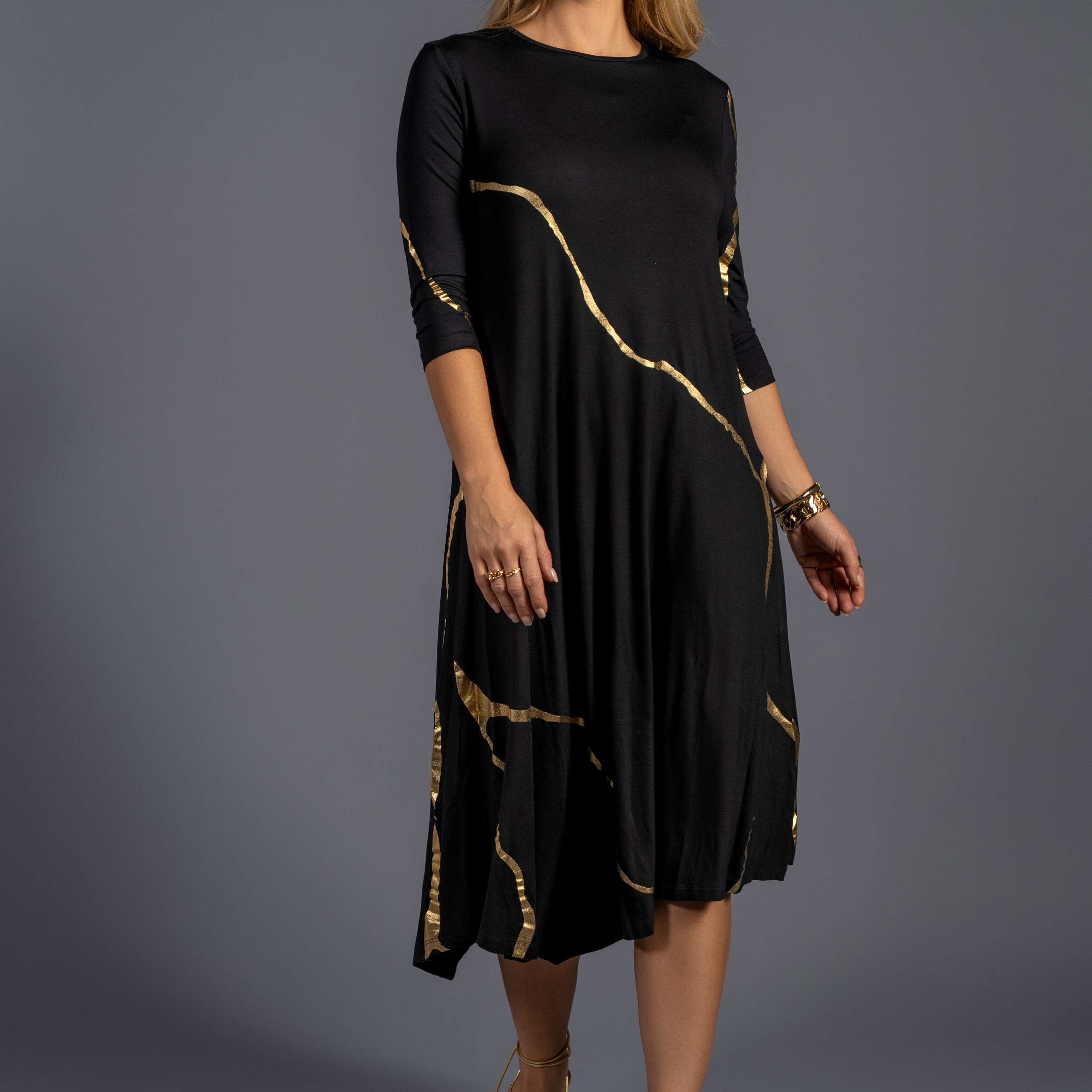 Hikari Black/Gold Foil Kintsugi Dress (Pre order)