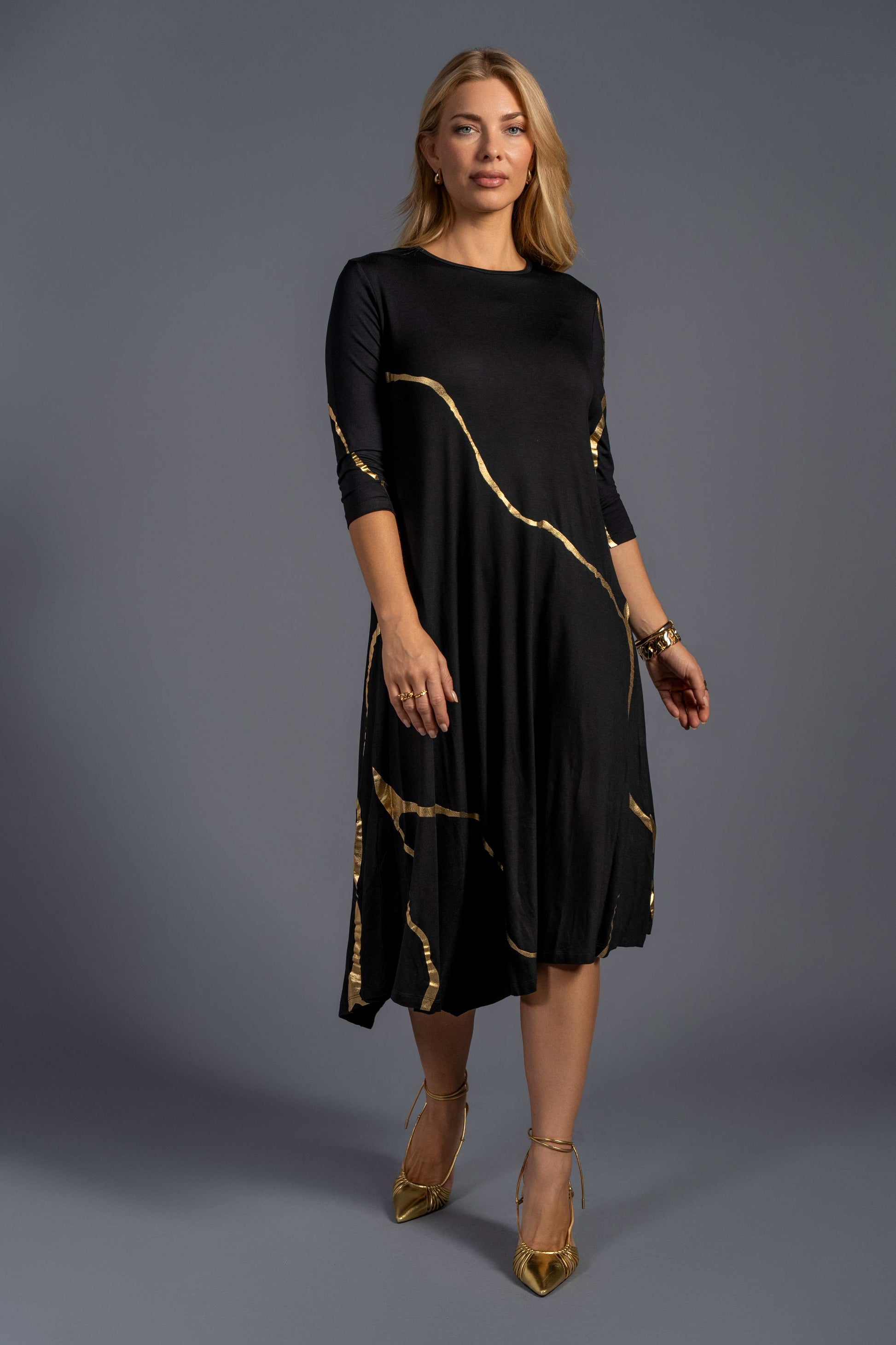 Hikari Black And Gold Foil Kintsugi Dress