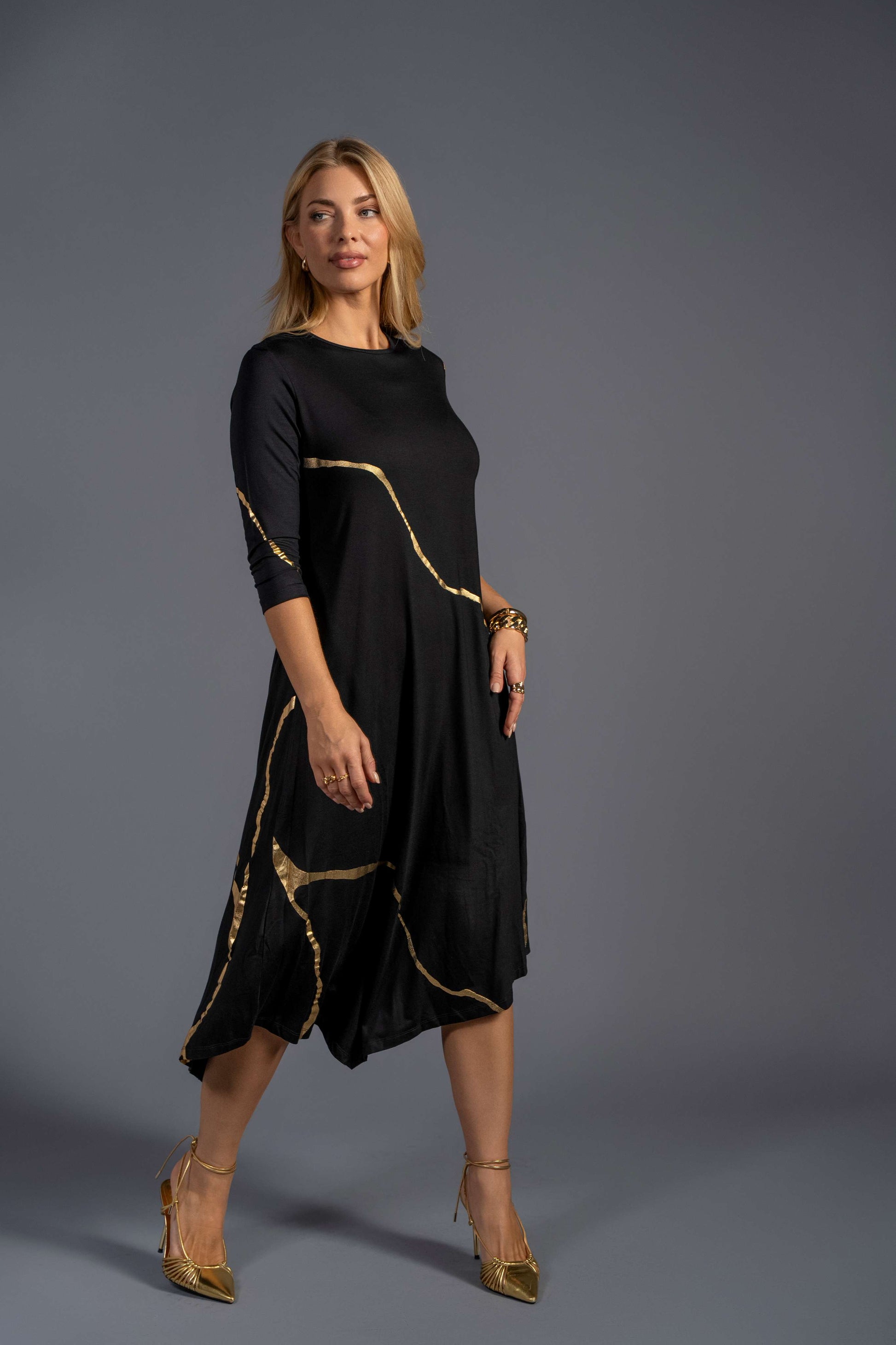 Hikari Black And Gold Foil Kintsugi Dress
