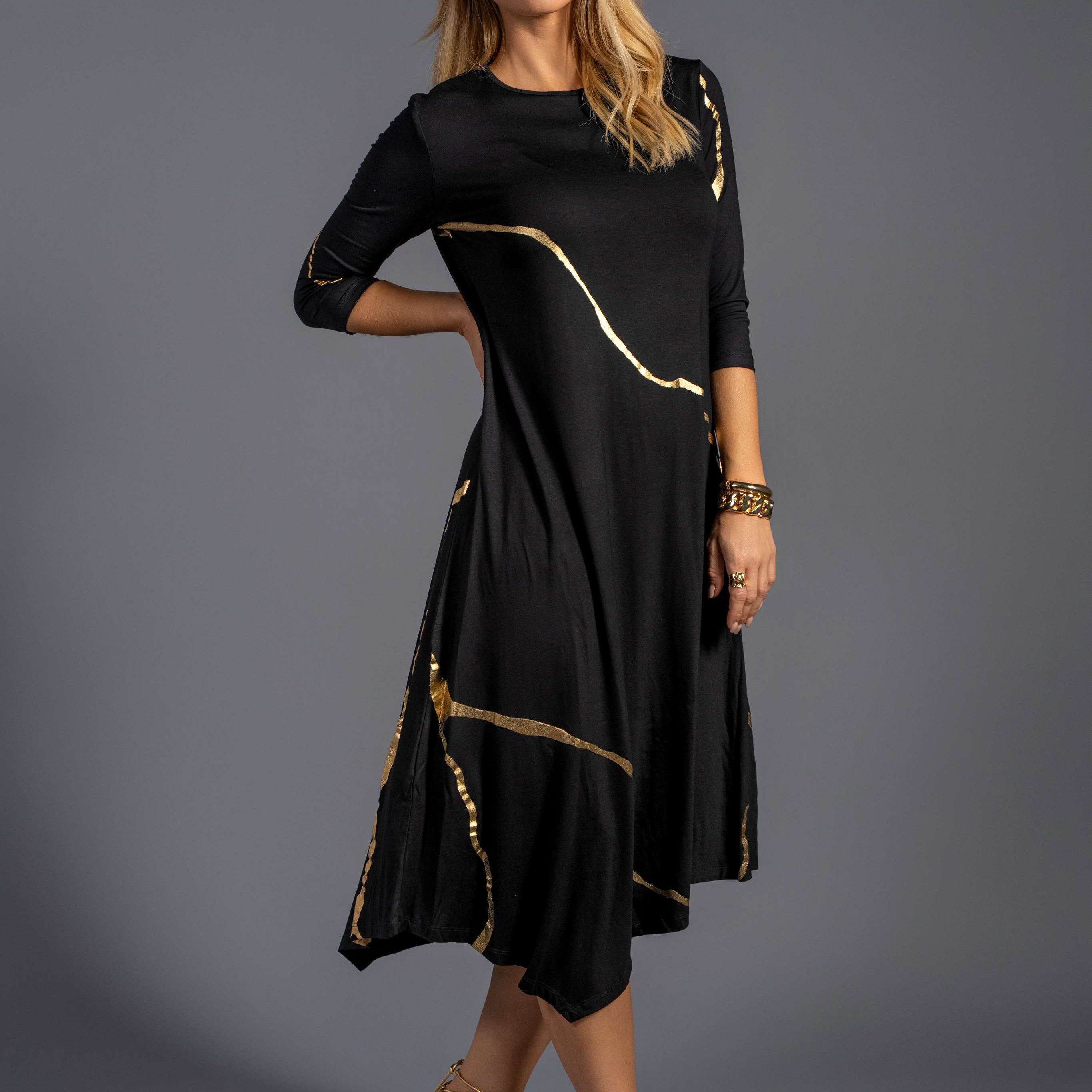 Hikari Black And Gold Foil Kintsugi Dress
