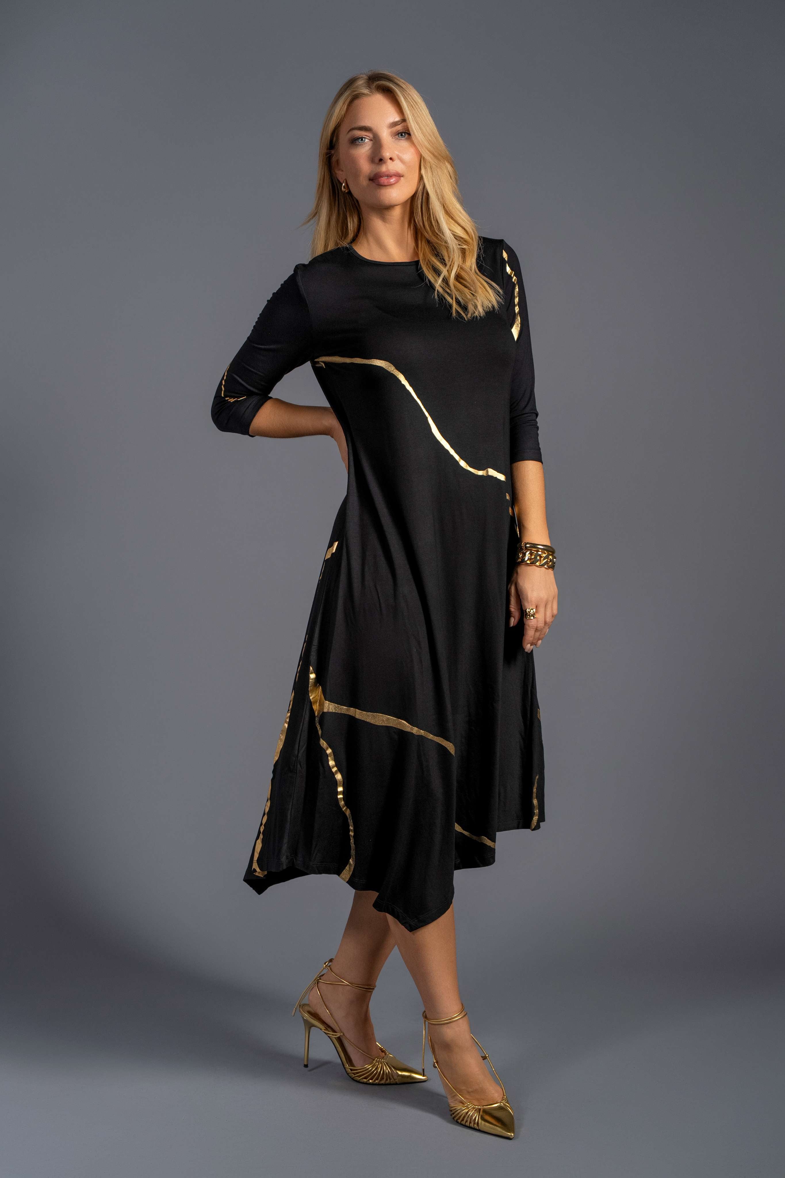 Hikari Black And Gold Foil Kintsugi Dress