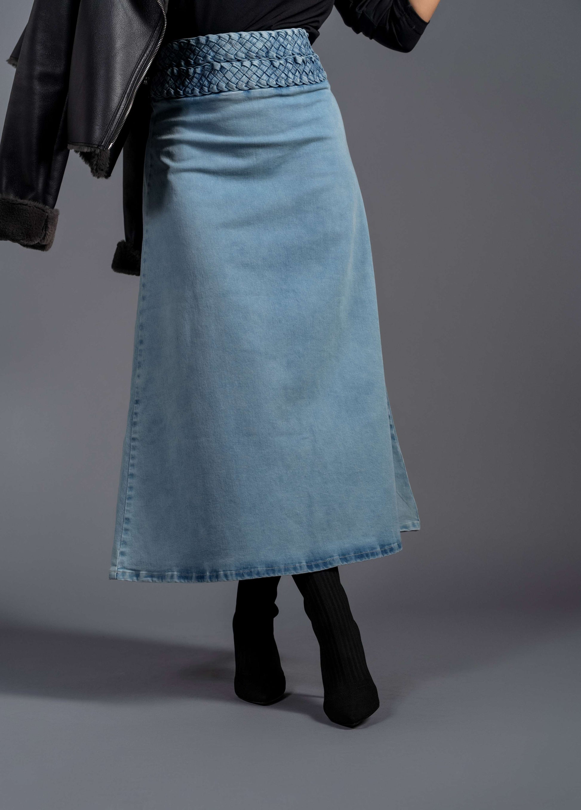 Elizabeth Highwaisted Braided Stretch Denim Skirt