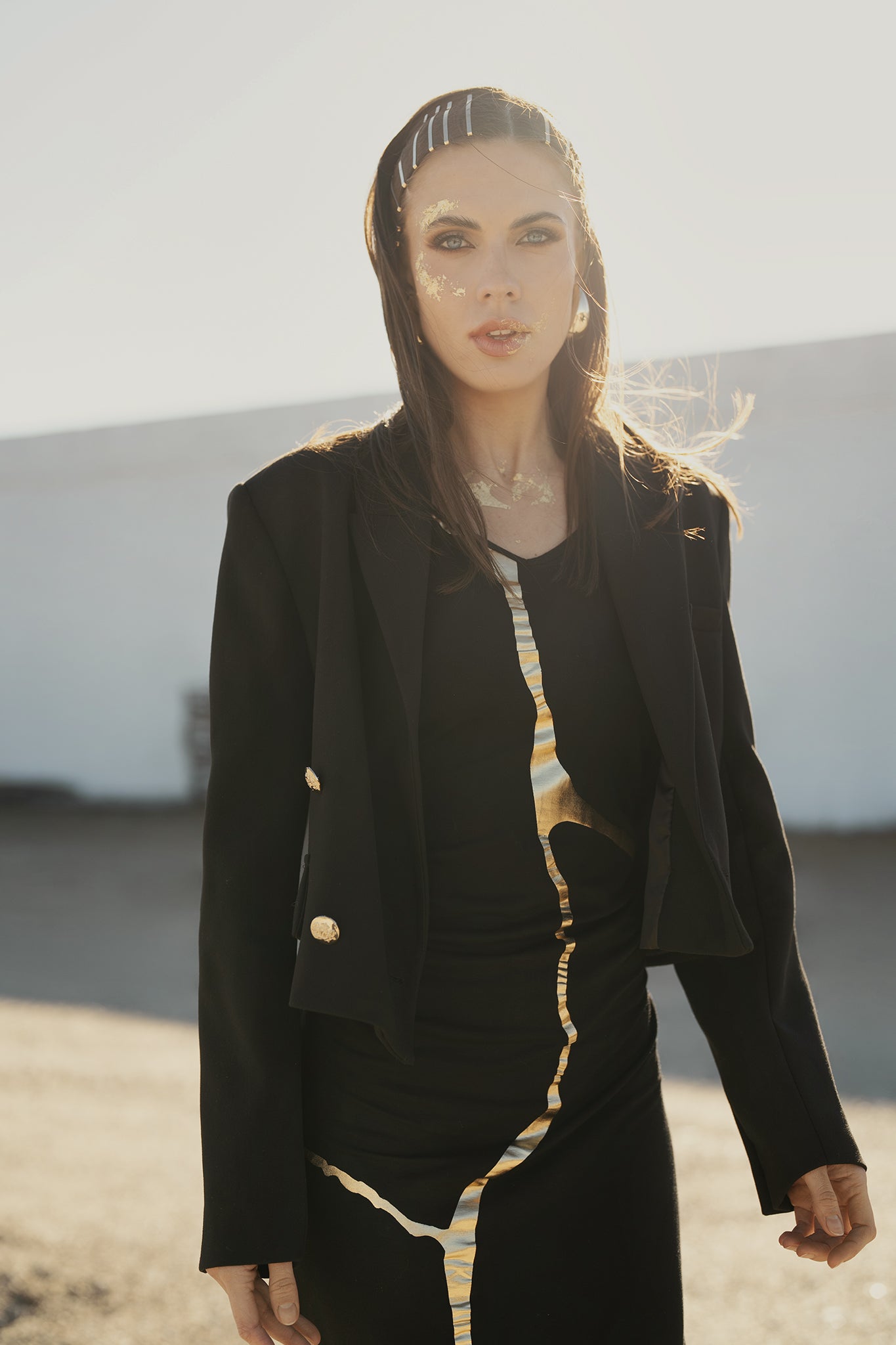 Black & Gold Kintsugi Sleeveless 3-Way Maxi