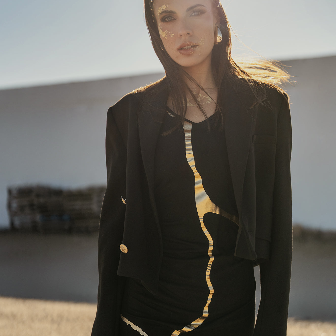 Black & Gold Kintsugi Sleeveless 3-Way Maxi