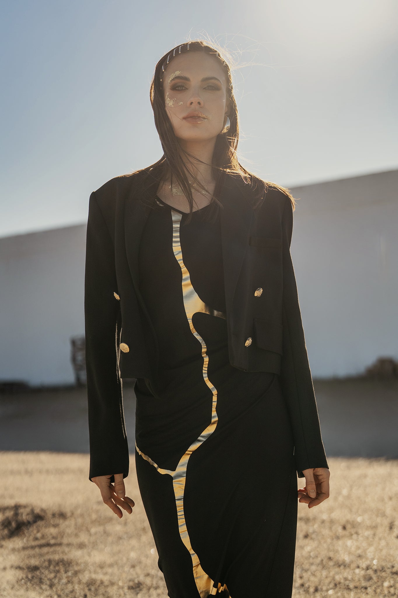 Black & Gold Kintsugi Sleeveless 3-Way Maxi