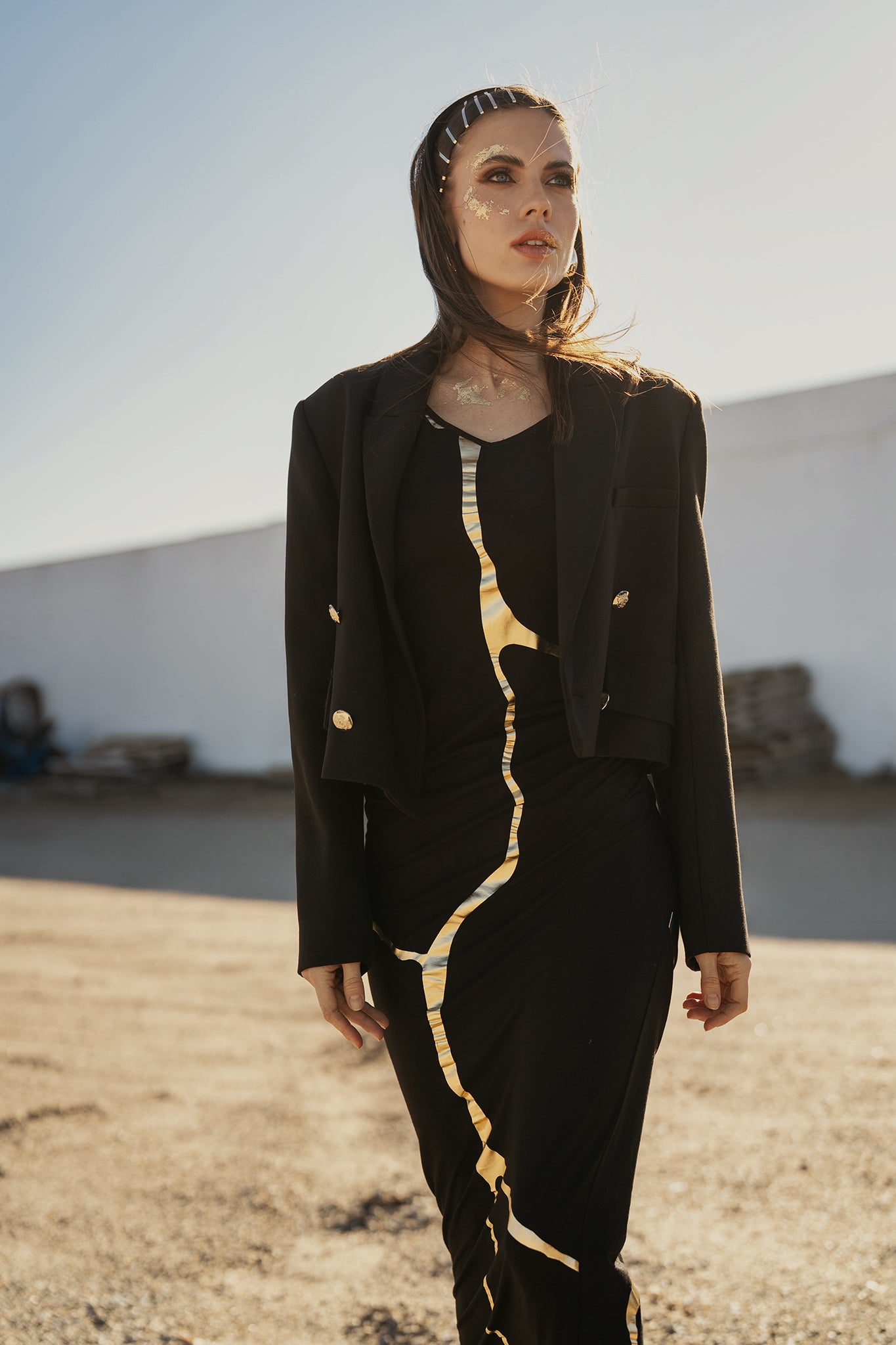 Black & Gold Kintsugi Sleeveless 3-Way Maxi