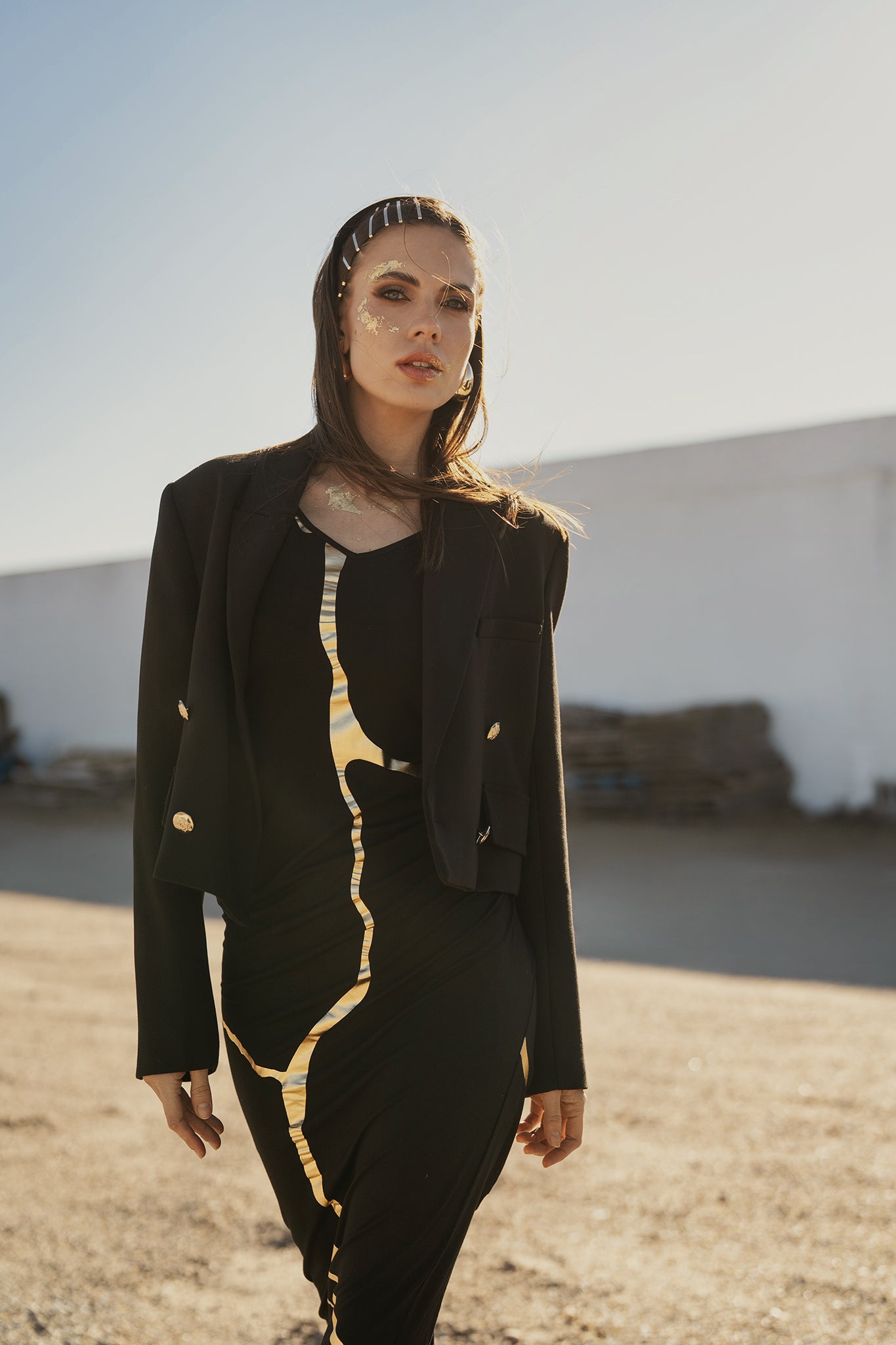 Black & Gold Kintsugi Sleeveless 3-Way Maxi