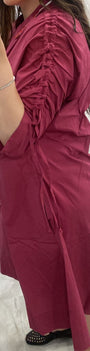 Ruched 100% Cotton Dress in Raspberry