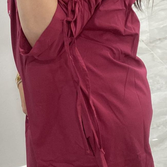 Ruched 100% Cotton Dress in Raspberry