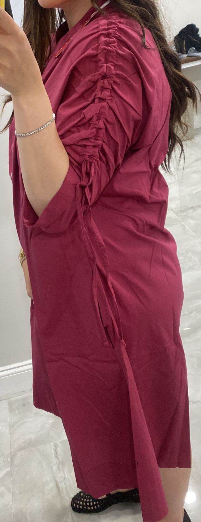 Ruched 100% Cotton Dress in Raspberry