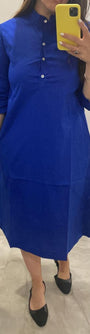 Ruched 100% Cotton Dress in Royal Blue