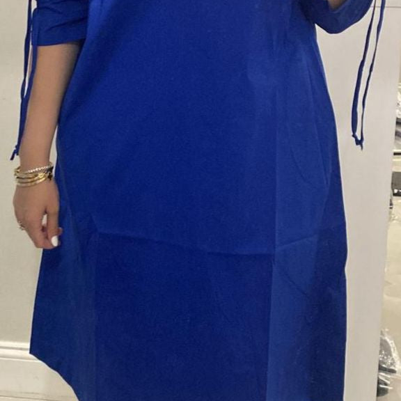 Ruched 100% Cotton Dress in Royal Blue