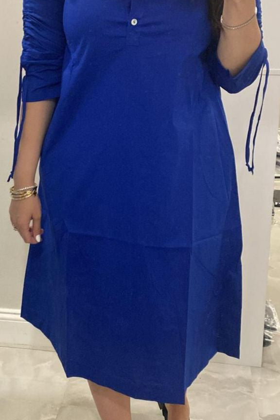 Ruched 100% Cotton Dress in Royal Blue