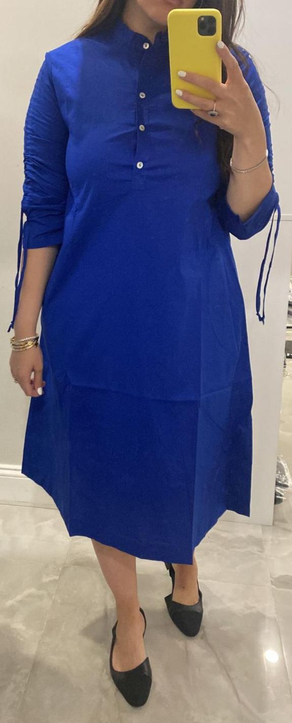 Ruched 100% Cotton Dress in Royal Blue