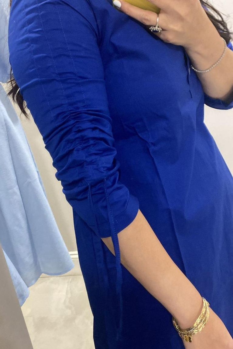 Ruched 100% Cotton Dress in Royal Blue